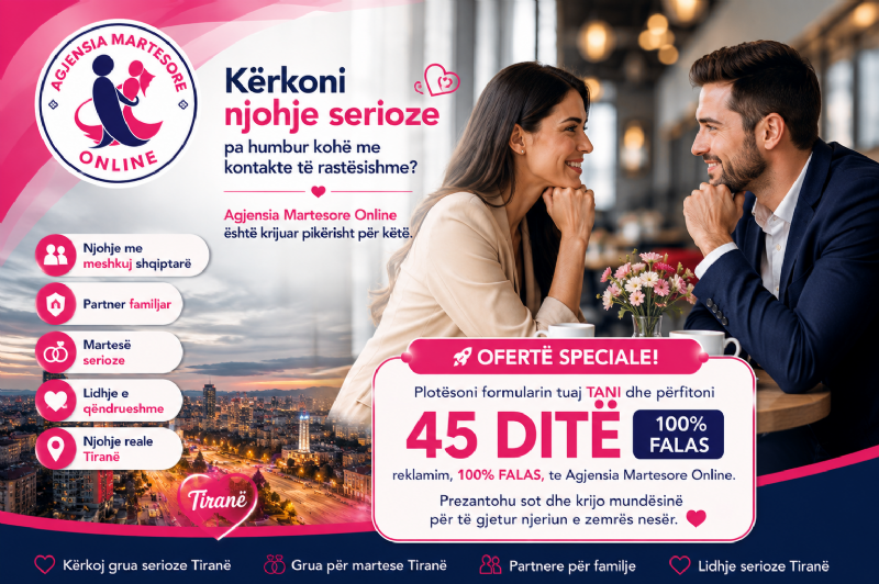 Kërkoni njohje serioze pa humbur kohë me kontakte të rastësishme? Agjensia Martesore Online është krijuar pikërisht për këtë.